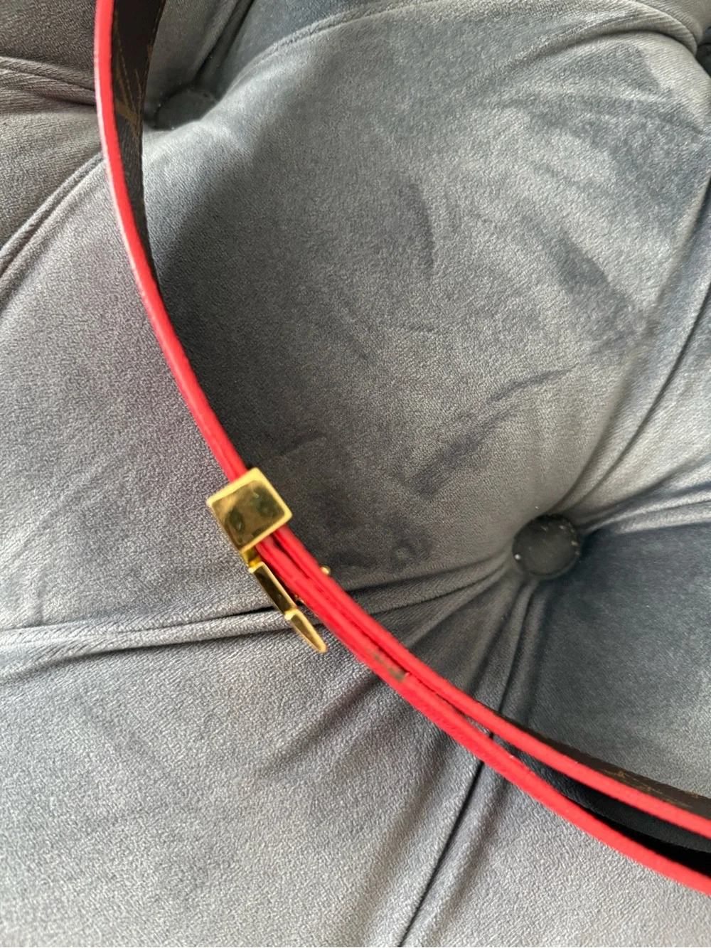 Louis Vuitton Brown Red Monogram Belt reversible Gold LV Buckle size